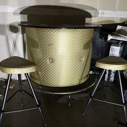 Vintage Retro Mid Century Bar With 2 Stools