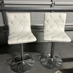 2 White Swivel Bar Chairs 