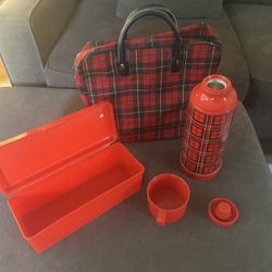 Vintage Aladdin Red Plaid Picnic Set 