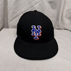 New Era Black Brim New York Mets Baseball Fitted Hat Sz 7 1/2