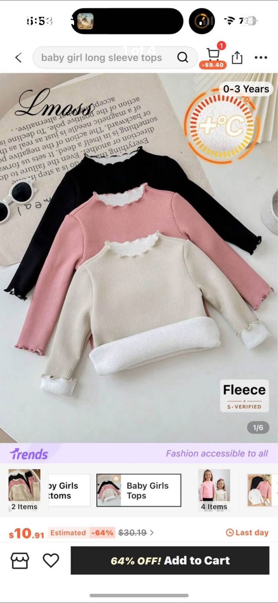 SHEIN Toddler Girl Long Sleeve Pack Fleece Lined 2T