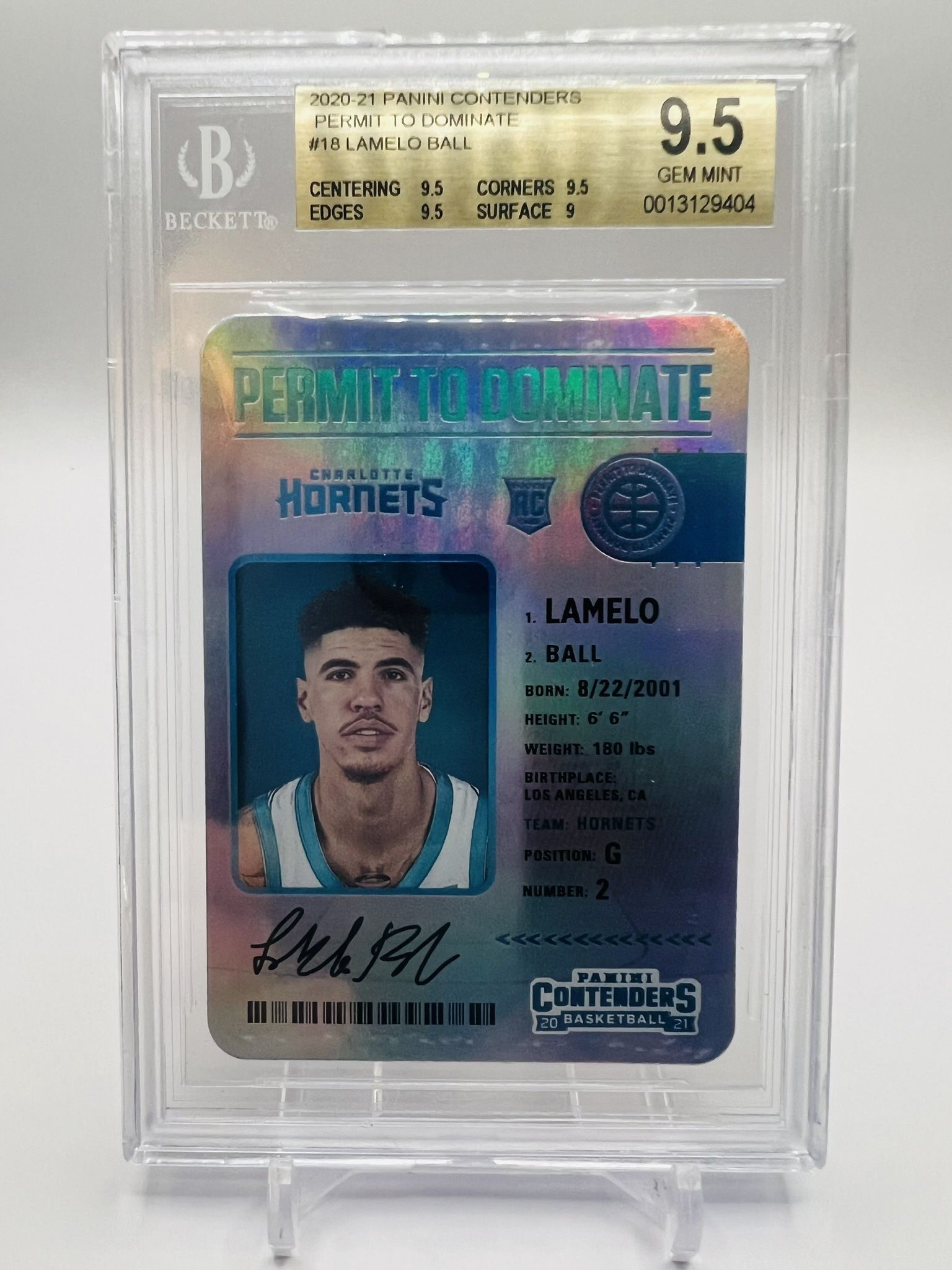 20-21 Panini Contenders Lamelo Ball Permit to Dominate BGS 9.5 Charlotte Hornets