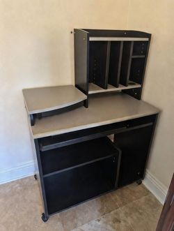 Vintage Computer Desk Workstation w/ Shelves & Keyboard Tray