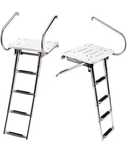 4 Step Platform Under Mount Telescoping Boat Ladder With Hand Rails, Stainless Steel