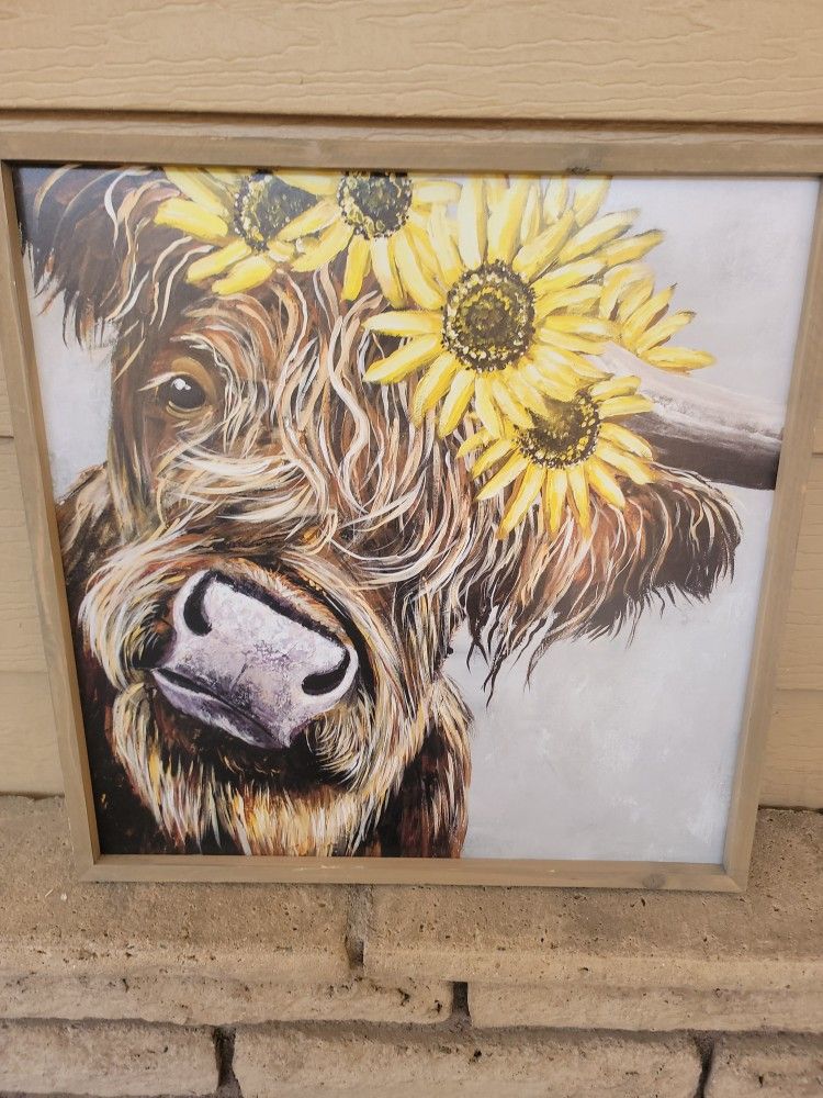 HIGHLAND COW WITH SUNFLOWERS WALL DECOR JUST LIKE NEW