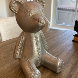 Teddy Bear Piggy bank Silver 8” Tall x5” Wide 