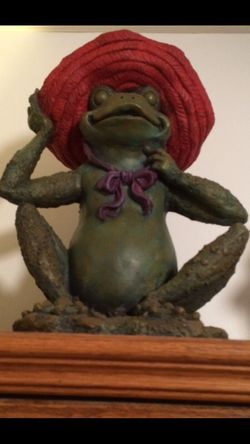 Red Hatted Frog. 14 1/2" tall and 11 1/2" wide. Very heavy. Solid. Lowered Price From $50 To $35.