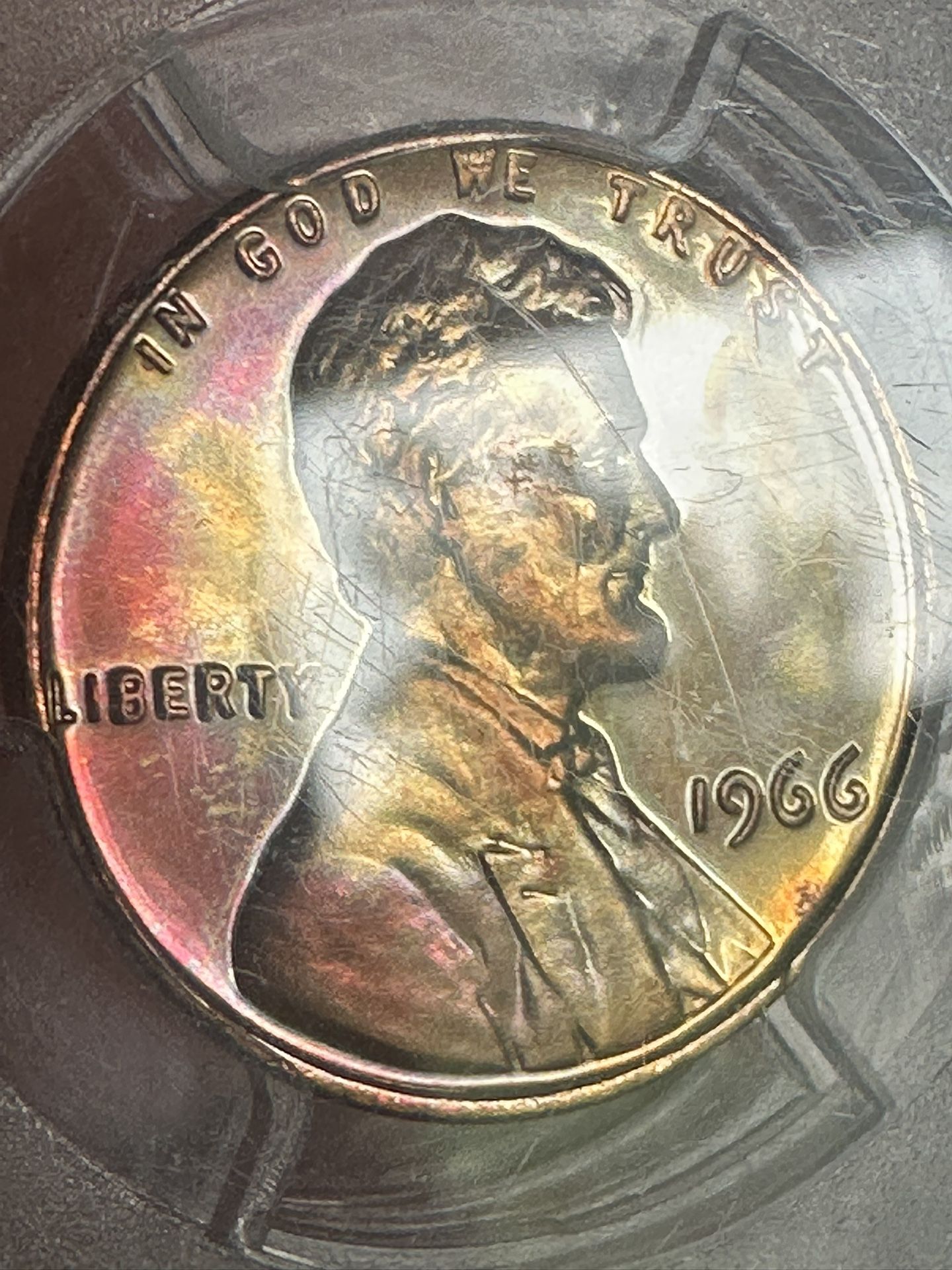1966 Lincoln Cent PCGS SP64 RD Beautiful Natural Toning