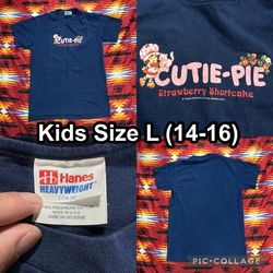 RARE Vintage Strawberry Shortcake Cutie-Pie Navy Blue Single Stitch Kids Size L