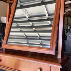 Vintage Kling Solid Cherry Vanity / Tabletop Mirror with Drawer