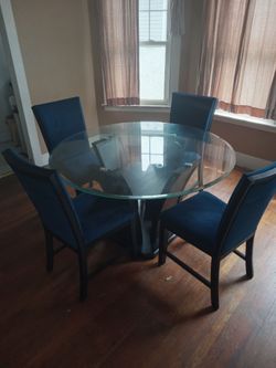 Dining table and suede chairs