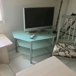 Glass tv table 3 Glass Shelves And Metal Grey Frame