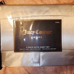 Brand New King Size Juicy Couture Gray Silk Sheet Set