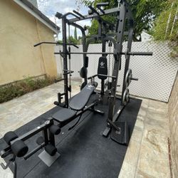 Vesta Fitness Smith Machine 1001 w/Bench Attachment | 230lb Bumpers Olympic Weights | 7ft Olympic Bar | Gym Equipment | FREE DELIVERY🚚 