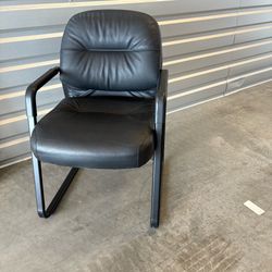 8 Black Leather Office Guest Chairs – Heavy Duty Sled Base