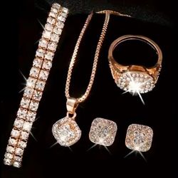 Elegant Rose Gold Jewelry Set with Diamond Accents