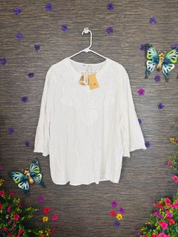Tarse White Linen Embroidered Top 2XL