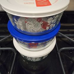 Brand New Pyrex Discontinued Pattern Butterprint Garland Glass Fridge Storage Bowls 