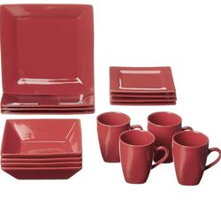 Solid Red Ceramic Dinnerware Set Of 12 