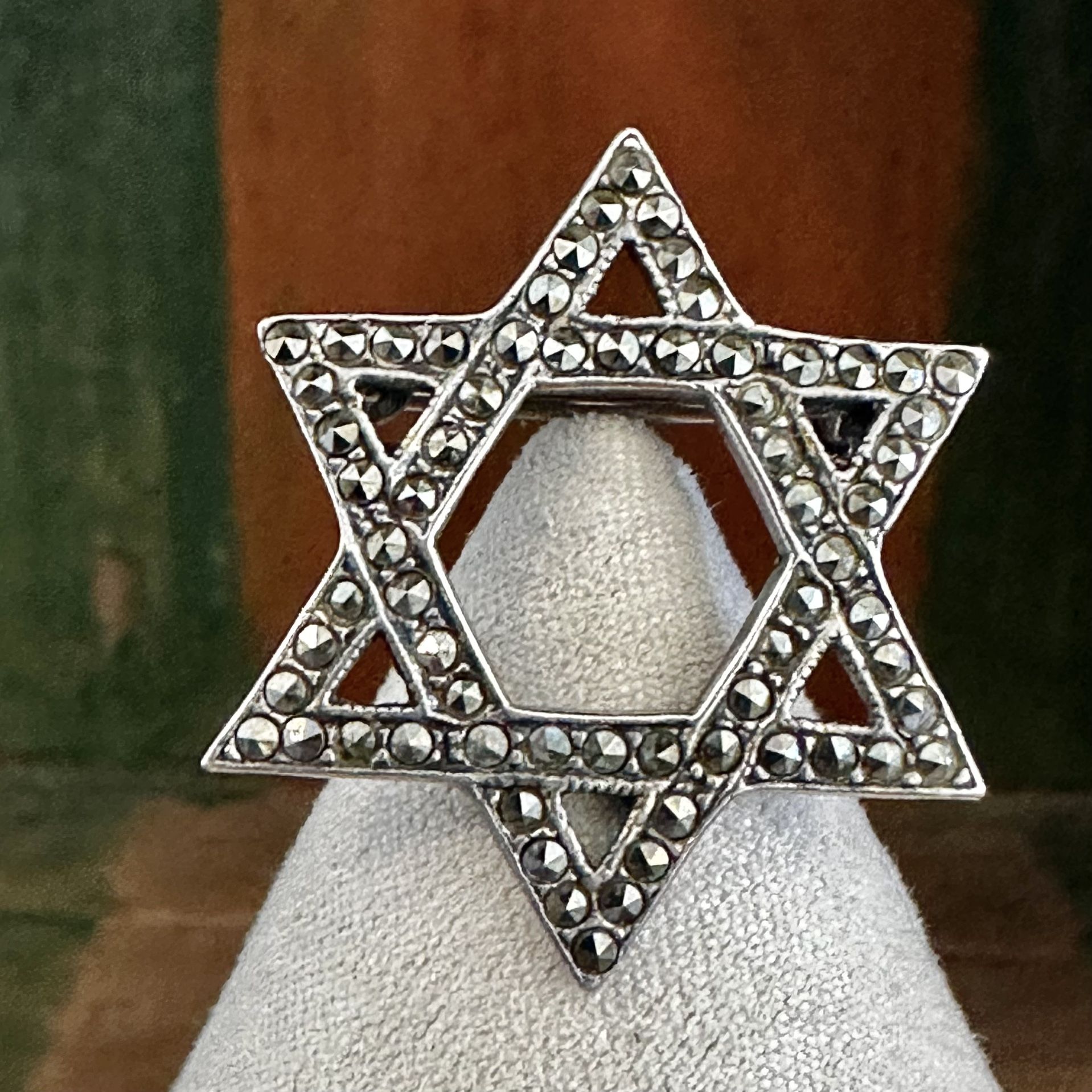 Vintage Sterling Silver Marcasite Star of David Brooch
