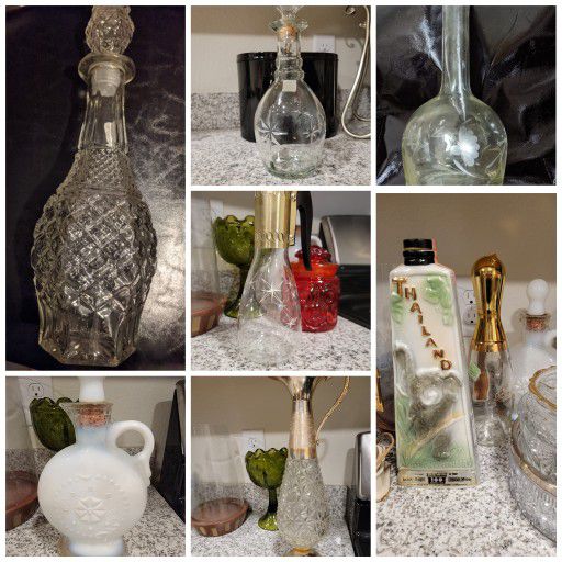 Vintage Crystal Wexford Or Jim Beam Decanter Or Milk Glass Or Bowling Pin