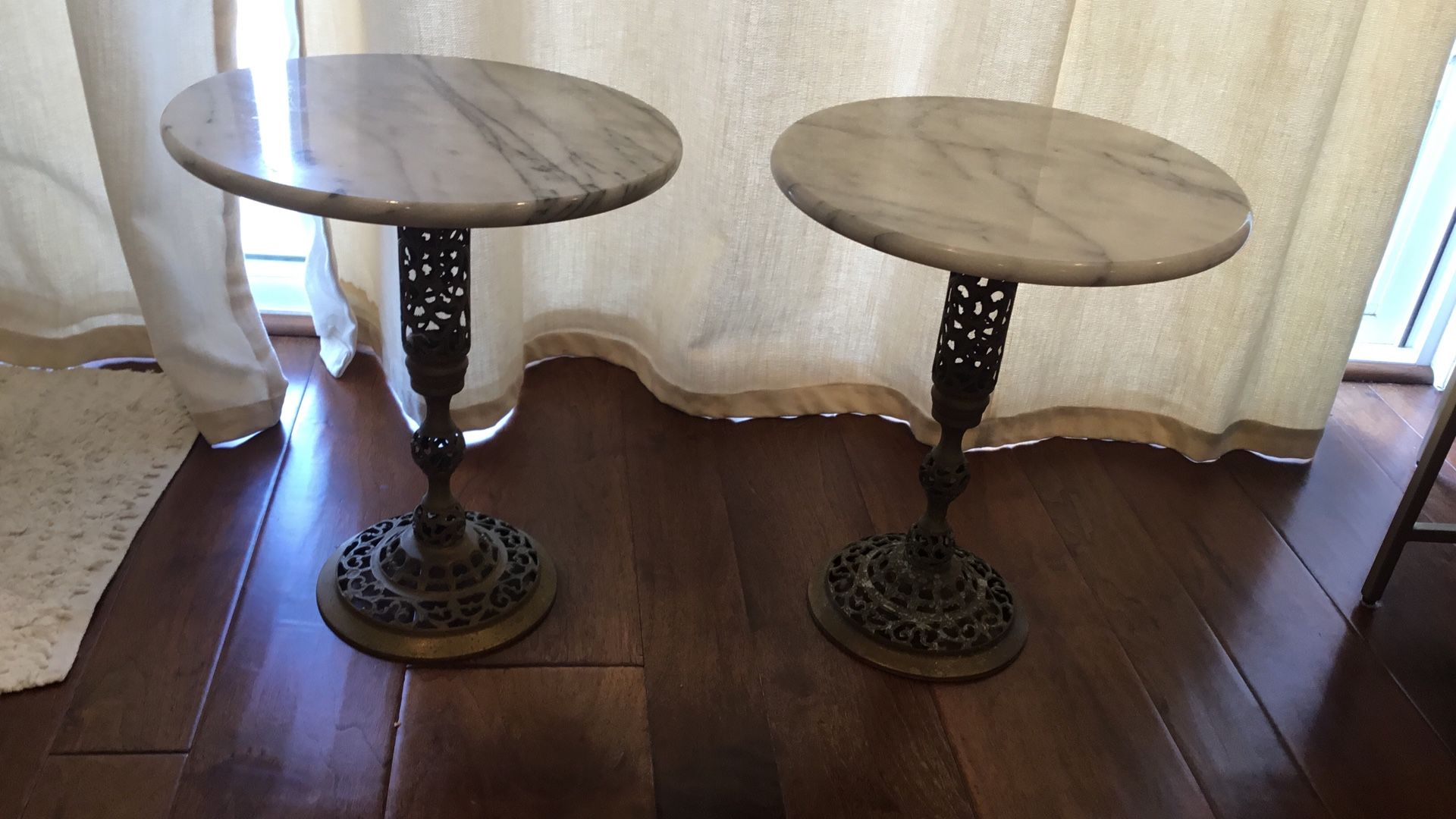 2 Vintage Marble Tables With Brass Stand