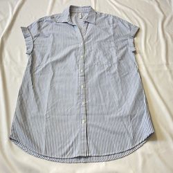 Zara TRF Collection Button Up Shirt Striped Short Sleeve Top Tee Dress Women L