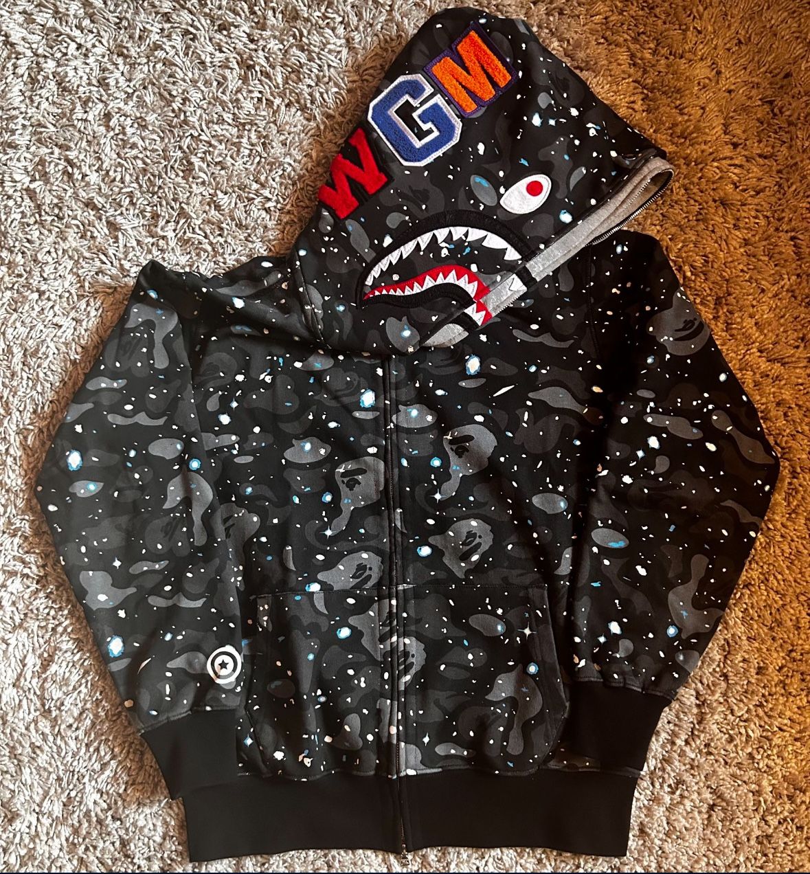 BAPE Space Camo Shark Full Zip Double Hoodie Black Multi