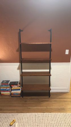 Helix 96" Walnut Wood Wall Mount Bookshelf