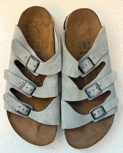 Birki’s by Birkenstock Three Strap Grey Suede Sandals