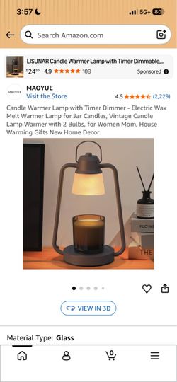 Candle Warmer Lamp with Timer and Dimmer – Electric Wax Jar Candle Warmer, Vintage Candle Lamp Warmer with 2 Bulbs, for Women, Mom, Housewarming Gifts