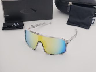 Oakley Sutro Style Sport Shield Sunglasses White Marble Frame Yellow-Blue Mirror Lens