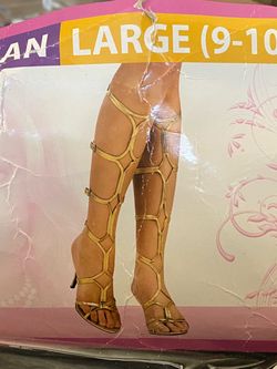 Gold Gladiator Knee-High Heeled Sandals Size 9-10