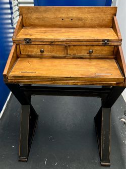 Distressed Antique Cognac and Black Wood Secretary Desk