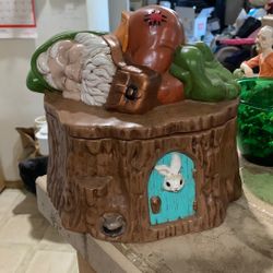 1970’s Vintage Sleeping Gnome Ceramic Cookie Jar Canister