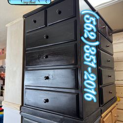 Black Pinewood Six Drawer Dresser Chest 