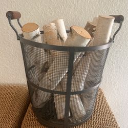 Wire Basket With Birch Logs 