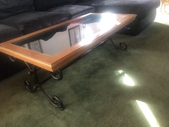 Wrought Iron Wood Glass Coffee Table
