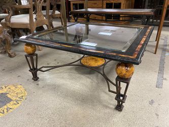 Mixed Media Square Coffee Table w/ Marble Accents