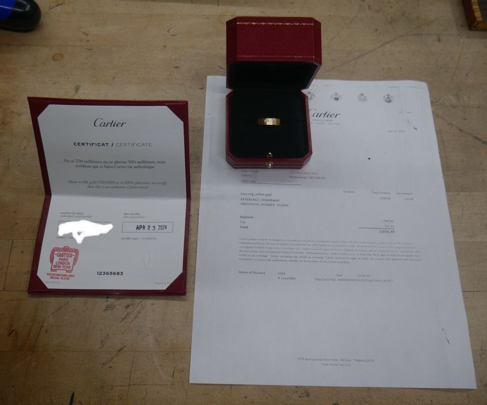 CARTIER WEDDING BAND 18KT YELLOW GOLD 6.7 GRAMS SIZE 9 WITH CERTIFICATE. WITH RECEIPT. 882117-1.