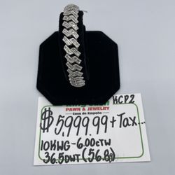 CUBAN BRACELET 10KT WHITE GOLD, NATURAL DIAMONDS 6.00 Ctw, 56.8 GRAMS. 