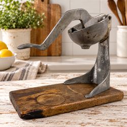 Antique Press-Or Midget Citrus Juicer Hand Press Wood Base 1920s Kitchen Tool