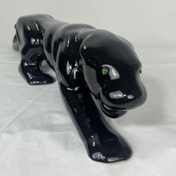 Vintage Black Panther Ceramic Stalking Figure Statue 21" Jeweled Eyes MCM