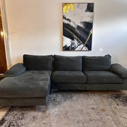 Gray Velvet 3-Seater Sectional Sofa