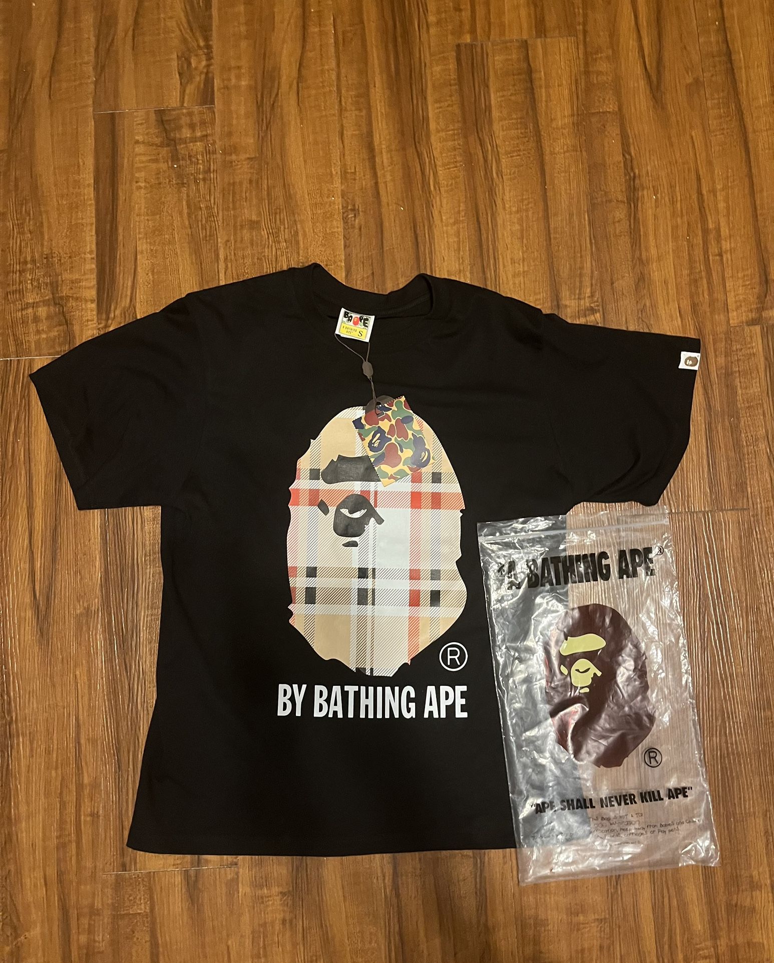 BAPE x Burberry Plaid Ape Tee – Black (Size S)