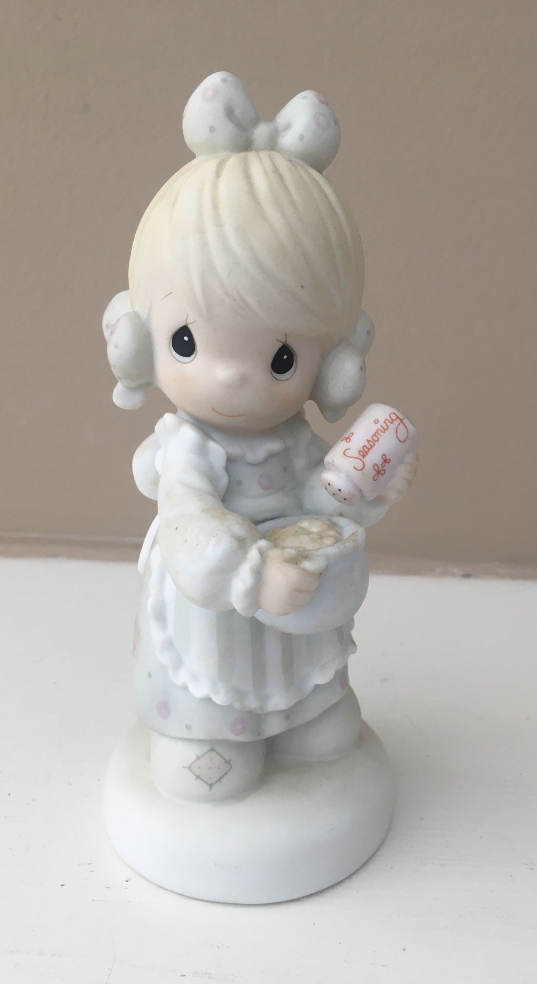 Precious Moments Girl Figurine Shaking A Seasoning Jar