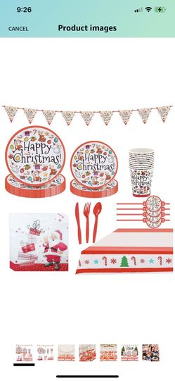 Christmas Party Supplies Christmas Paper Plates and Napkins Xmas Decorations Party Supplies with Plates Cups Napkins Banner Tablecloth Forks Knives S