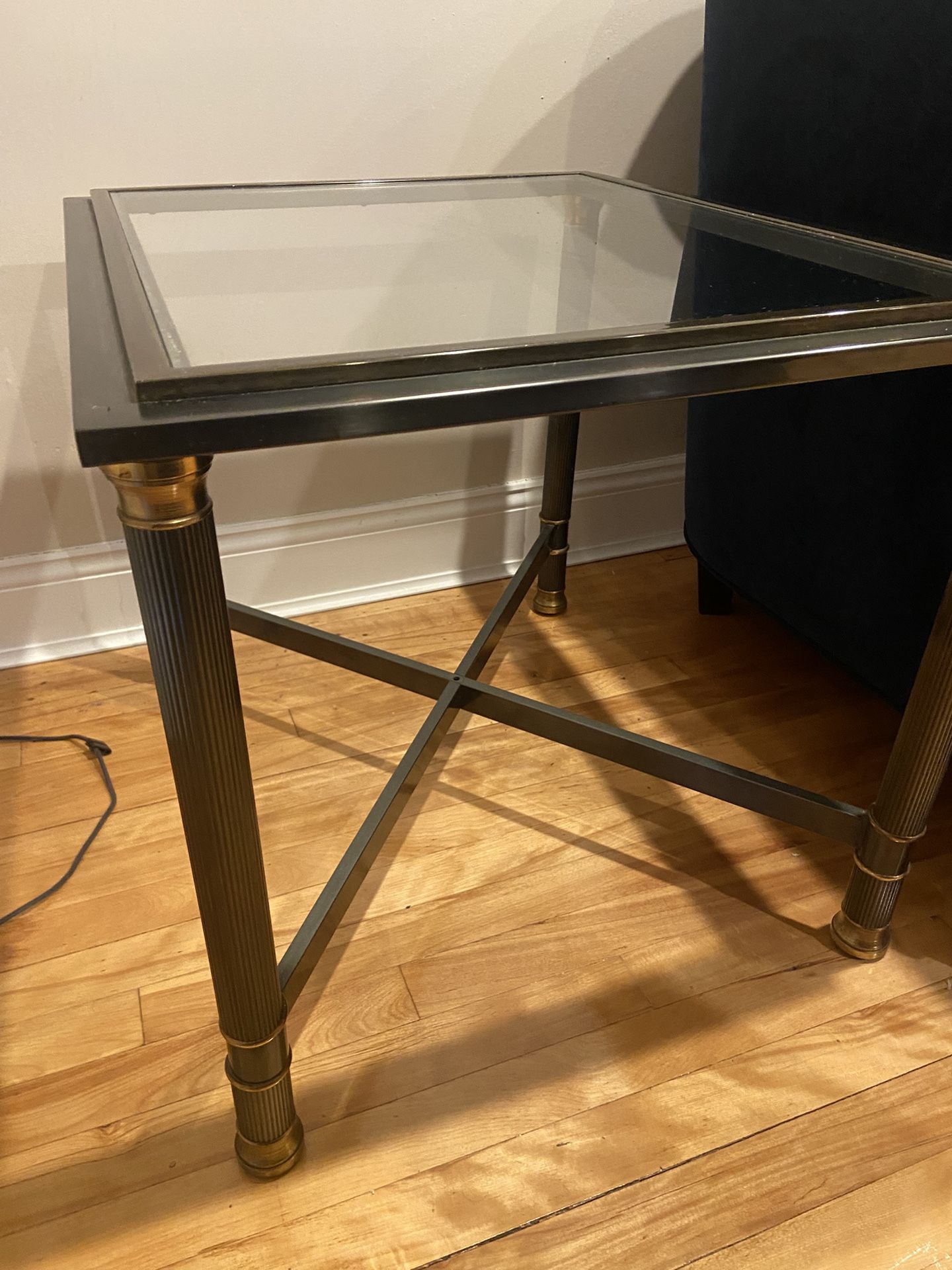 Side Table Glass And Gunmetal With Gold Detail