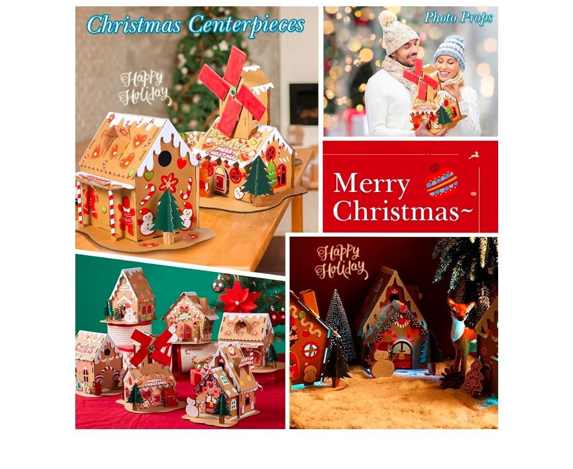 12 or 24 sets Gingerbread House Kit Bulk Christmas Crafts Gift for Kids ...