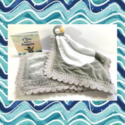 Penguin Crocheted Baby Blanket, Lovely & Book Gift Set